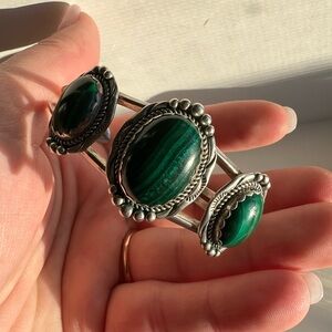 Vintage Southwest Malachite and Sterling Silver Cuff Bracelet